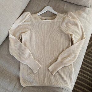 Minnie Rose 100% Cashmere Puff Shoulder Sweater – Ivory (Size S)